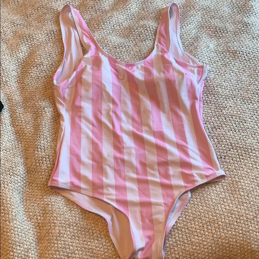 Pink striped one piece